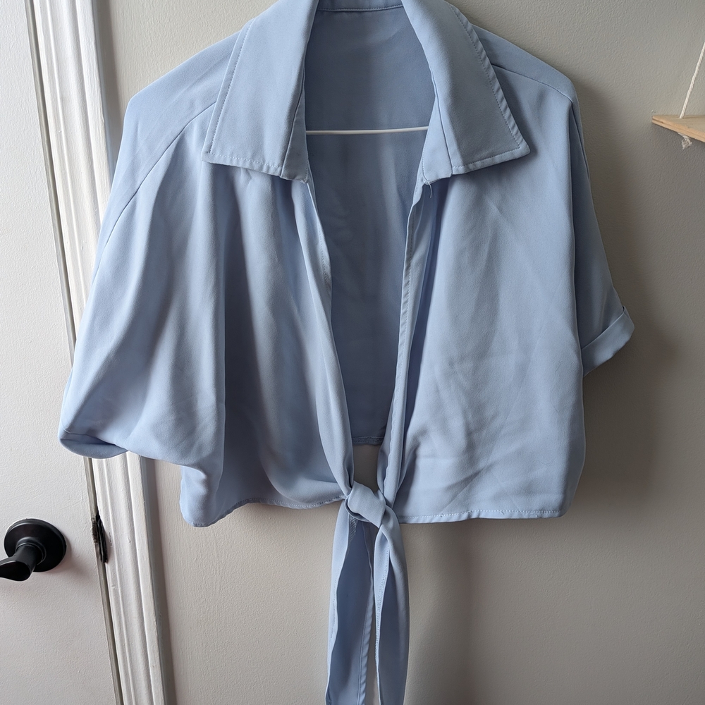 NWOT Chic Light Blue Tie-Front Blouse